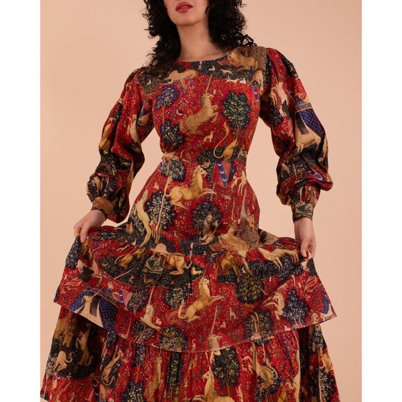 NWT Samantha Pleet Rosemary Maxi in Unicorn Midnight Tapestry Print Dress 10 - Picture 9 of 13